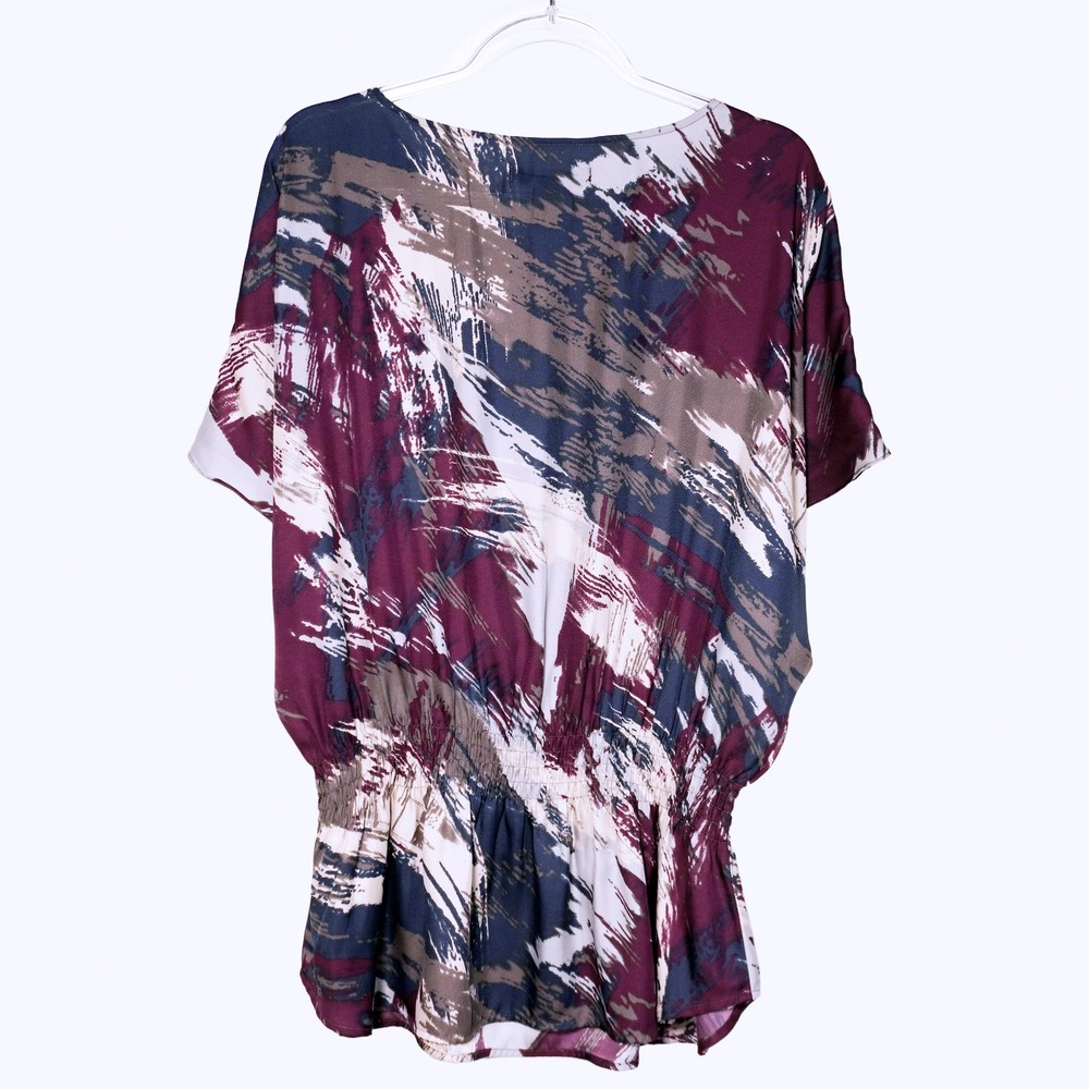 Calvin Klein Abstract Brushstroke Smocked‎ Waist Dolman Blouse 1X - Picture 3 of 8